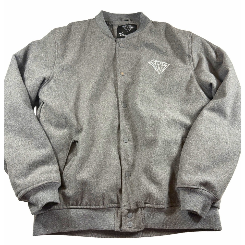 Diamond Supply Co Gray Varsity Jacket Mens Medium Quilted Snap Skate Streetwear